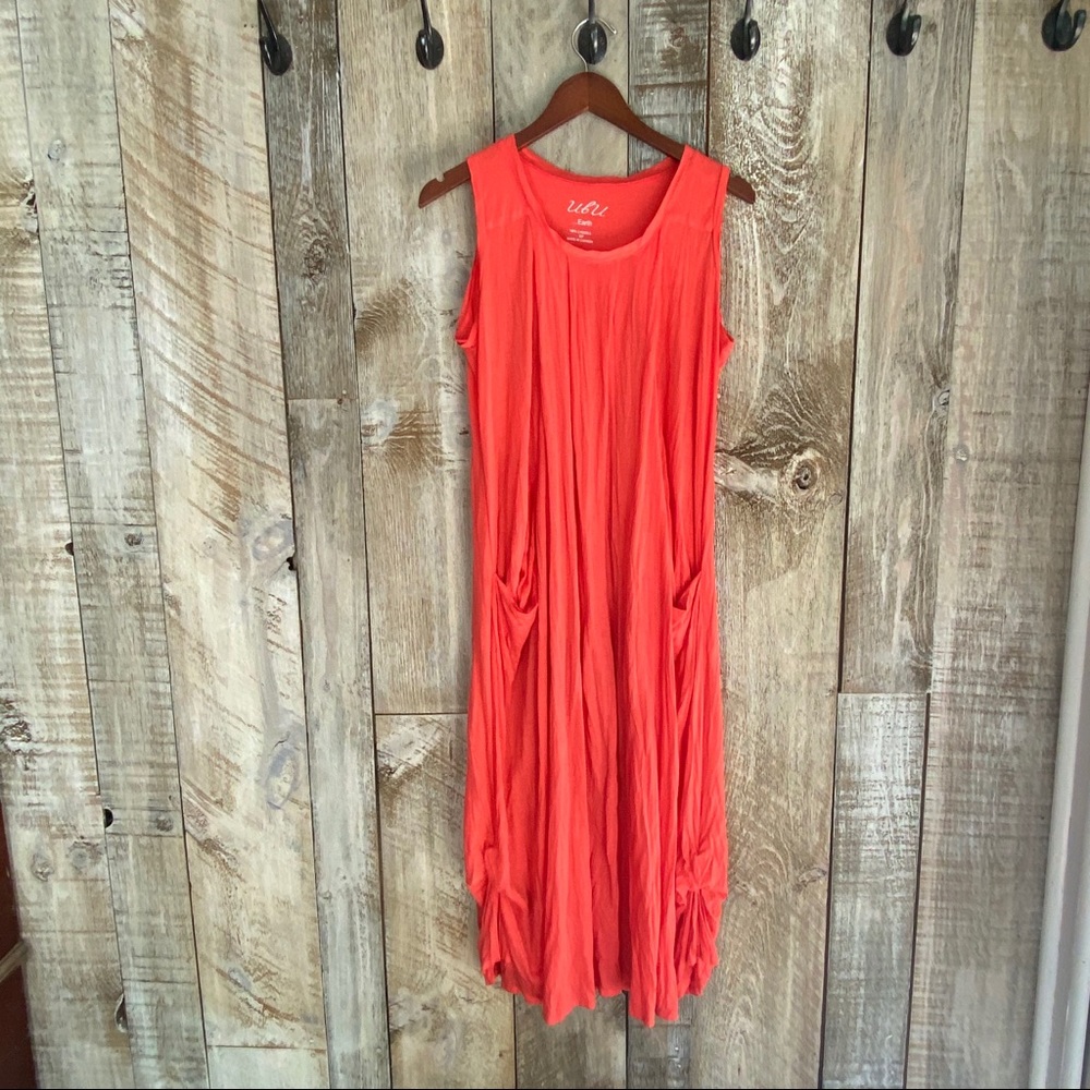 Ubu Bright Orange Lagenlook Sleeveless Maxi Dress